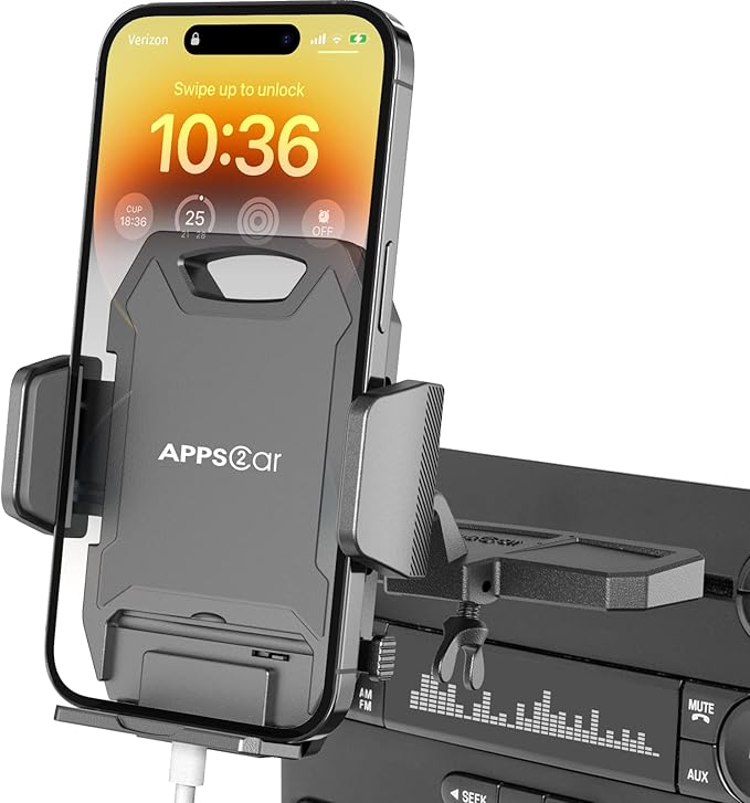 APPS2Car Sturdy CD Slot Phone Mount with One Hand Operation Design, Hands-Free Car Phone Holder Universally Compatible with All iPhone & Android Cell Phones, for Smartphone Mobile by APPS2Car