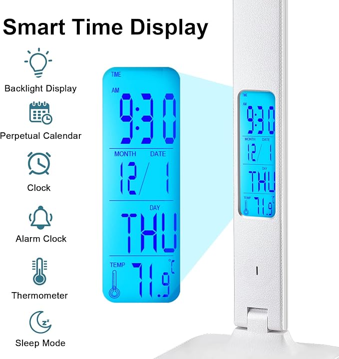 LAOPAO Desk Lamp with Wireless Charger: USB Charging Port, Table Lamp with Clock, Desk Lamps for Home Office College Dorm Room Essentials - Image 5