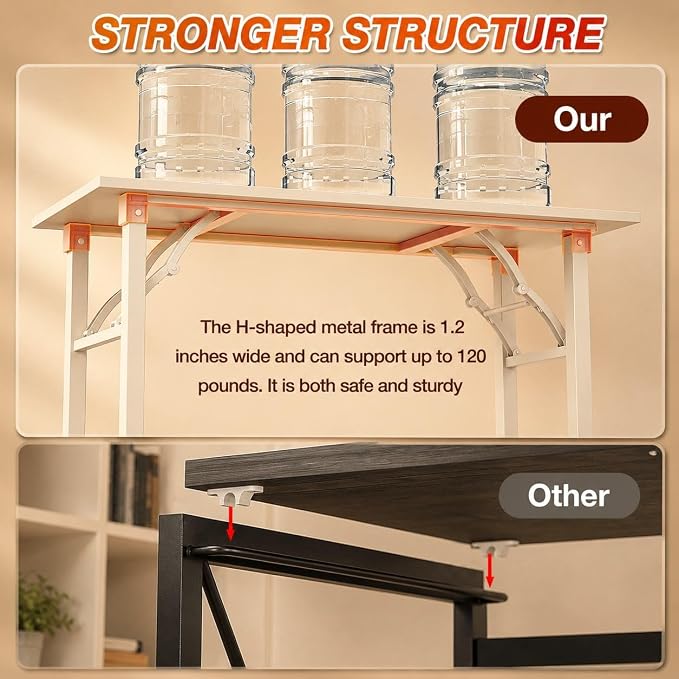 Folding Table Computer Desk - 55.1" No Assembly Folding Desk with Power Outlets & USB Charging Port, Small Desk, Foldable Office Desk, Compact Storage Portable Use for Small Space, White Ash - Image 7