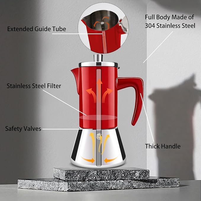 12 Cup Thickened 304 Stainless Steel Moka Pot Stovetop Espresso Maker Cafeteras Italian Percolator Espress Makers Capable Greca Mocha Coffee Machine for Induction Home and Camping 600ml 20oz - Image 3