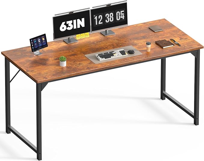 DUMOS 63 Inch Small Computer Desk, Gaming Desks for Home Office Bedroom | Modern Study Writing Work Table, Craft PC Desk Simple Workstation with Reinforcement Structure, Rustic Brown by DumosLifestyle
