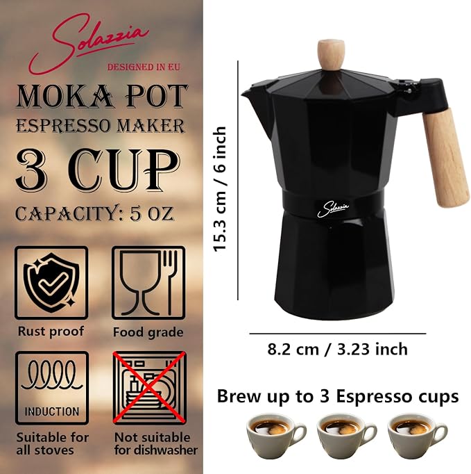 3 Cup Stovetop Espresso Maker Italian Moka Pot, Stove Top Cuban Coffee Maker, Greca Mocha Pot(Premium+, 5 oz/150ml) - Image 4