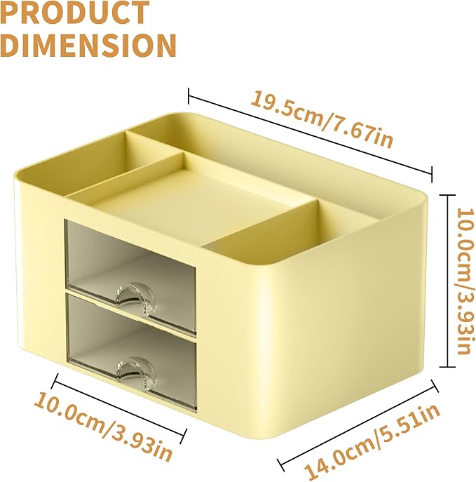 Marbrasse Pen Organizer with 2 Drawer, Multi-Functional Pencil Holder for Desk, Desk Organizers and Accessories with 5 Compartments + Drawer for Office Art Supplies (Yellow) - Image 7