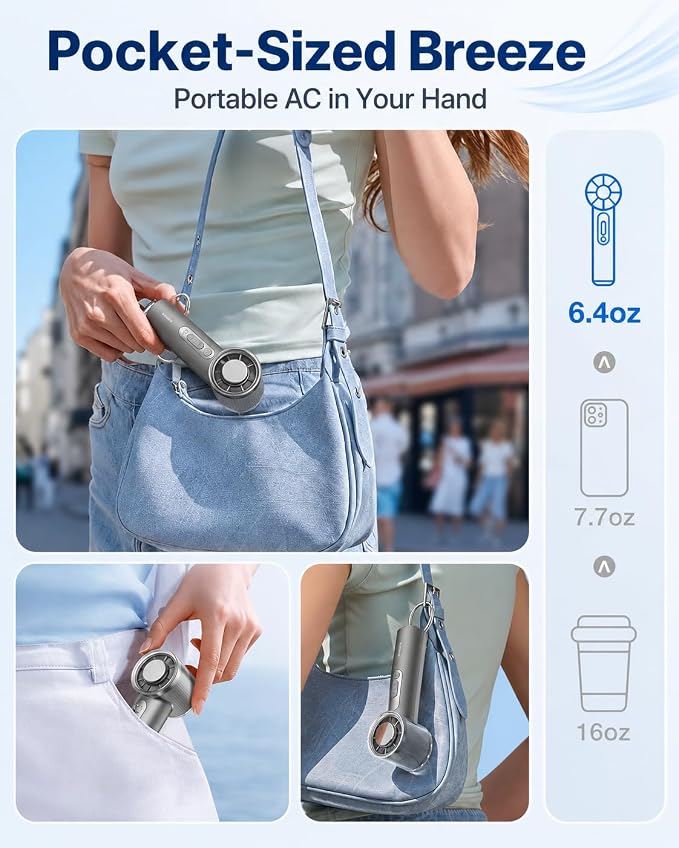 TORRAS COOLiFY iva Handheld Fan with Ice Cooler, [Chill by 50°F], 0-100 Adjustable Speed, Super Mini Powerful Portable Fan 4900mAh Rechargeable, Hand Fans for Travel Essentials,Charcoal - Image 8