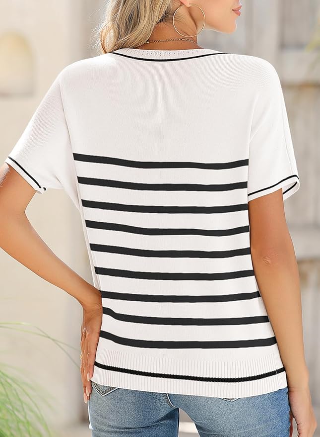 SHEWIN Womens Tops Trendy Short Sleeve Shirts Crewneck Lightweight Knit Sweater Top Business Casual Outfits - Image 3