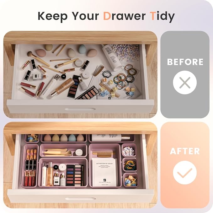 【Military Grade】A-LuGei Drawer Organizer,【】Makeup organizer,【Holds 177 Items】Bathroom Organizers and Storage,Organization and Storage,Desk Drawer Organizer for Vanity【Lilac】 - Image 4