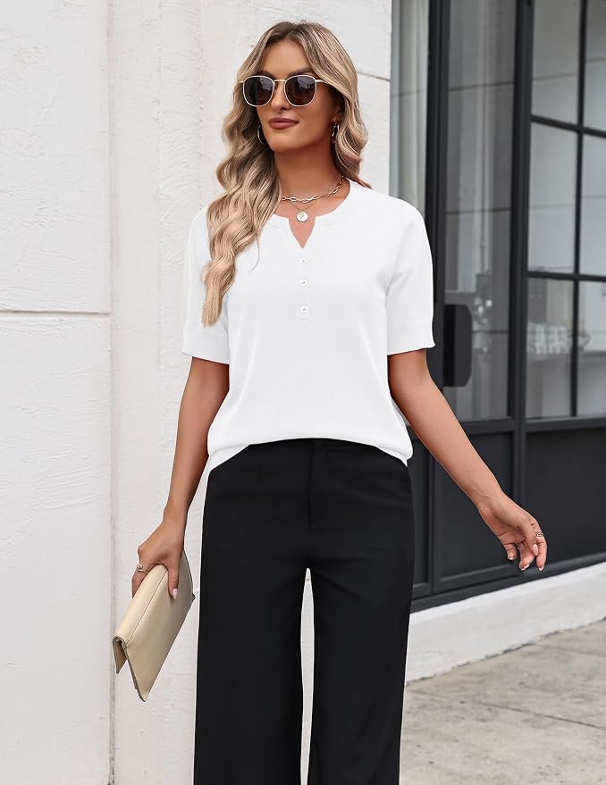 Zeagoo Women's Short Sleeve Sweater 2026 Spring Summer Tops Lightweight Casual V Neck Sweaters Dressy Work Blouses Clothes - Image 4