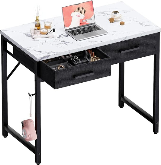 Pamray 32 Inch Small Computer Desk with 2 Drawers for Bedroom Study Writing Home Office Table for Small Spaces Marble by PAMRAY