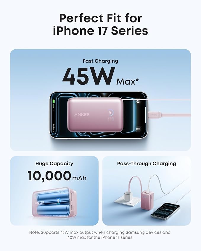 Anker Nano Power Bank, 45W 10,000mAh Portable Charger, iPhone Battery Pack | Built-In Retractable USB-C Cable, for iPhone 17 / 16 Series, iPad, Galaxy, Pixel, and More, Compact Travel Design - Image 3