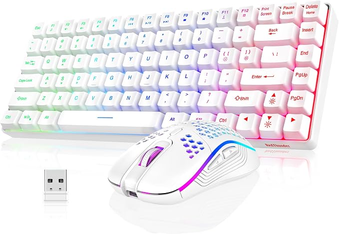 RedThunder K84 Wireless Keyboard and Mouse Combo, Rainbow Backlit Rechargeable Battery, 75% Layout TKL Ultra Compact Gaming Keyboard & Lightweight 3200 DPI Honeycomb Optical Mouse (White) by RedThunder