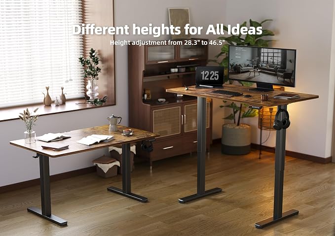 YDN 55 x 24 Inch Vintage Brown Electric Standing Desk | Adjustable Height, Sit Stand, Cable Management, Ergonomic, Home Office - Image 4