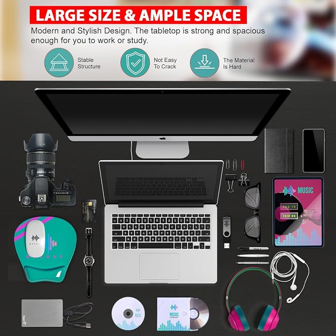 PayLessHere | 55 Inch Computer Desk | Black | Office Desk with Metal Frame, Adjustable Feet | Water-Resistant, Scratchproof Surface | Sturdy Writing Table for Home Office or Study | Pack of 1 - Image 4