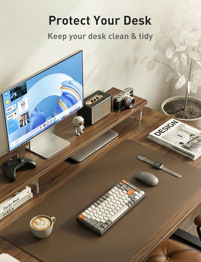 Aothia Faux Leather Desk Mat - Non-Slip PU Leather Desk Blotter, Waterproof Writing Surface, Large Desk Pad for Office & Home (Coffee, 55" x 17") - Image 8