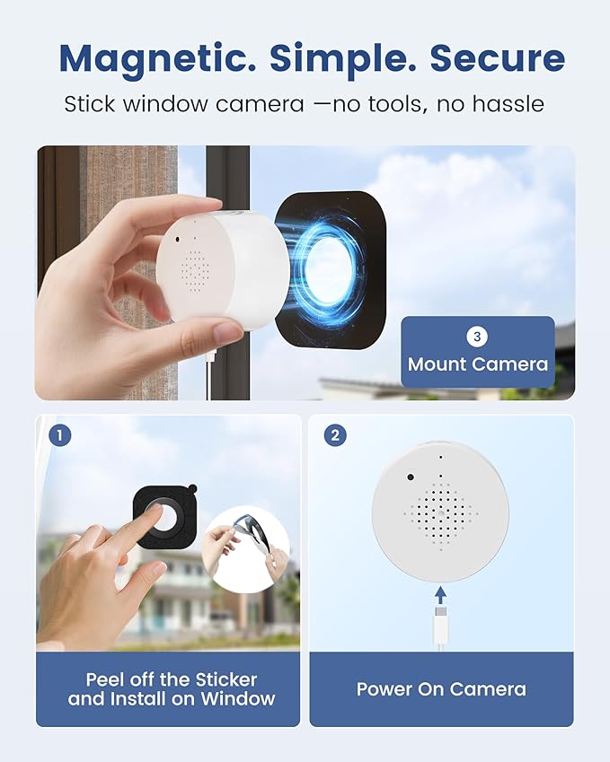 2K Window Camera, WiFi 6 Indoor Camera for Home Security, Full-Color Night Vision, Motion Detection, Anti-Glare Through Glass, No Drill, 24/7 Recording, Renter-Friendly - Image 3