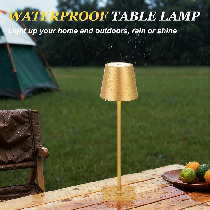 Kakanuo Gold Cordless Rechargeable Table Lamp 5000mAh Battery Operated Lamps, 3 Colors Stepless Dimming Touch Lamp for Living Room, Kitchen Counter, Dining, Outdoor Patio, 2 Pack - Image 7