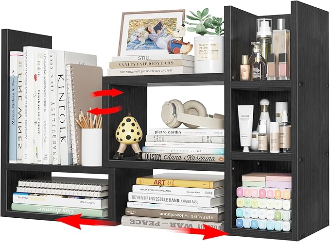 NUTIKAS Desk Shelves Desktop Organizer Shlef - Black Office Organization for Top of Desk Organizers and Accessories Corner Bookshelf Table Top Shelving Small Hutch Decorations for Office by NUTIKAS