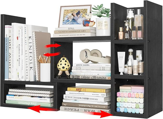 NUTIKAS Desk Shelves Desktop Organizer Shlef - Black Office Organization for Top of Desk Organizers and Accessories Corner Bookshelf Table Top Shelving Small Hutch Decorations for Office by NUTIKAS