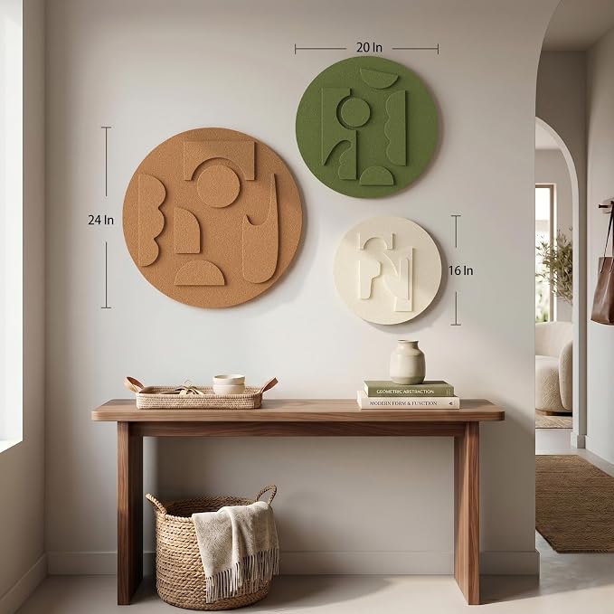 3D Textured Round Abstract Wall Art Set, 3-Piece Modern Minimalist Boho Geometric Sculptures Artwork for Walls, White Terracotta Green Paintings Wall Decor for Living Room Bedroom Dining Room Office - Image 6