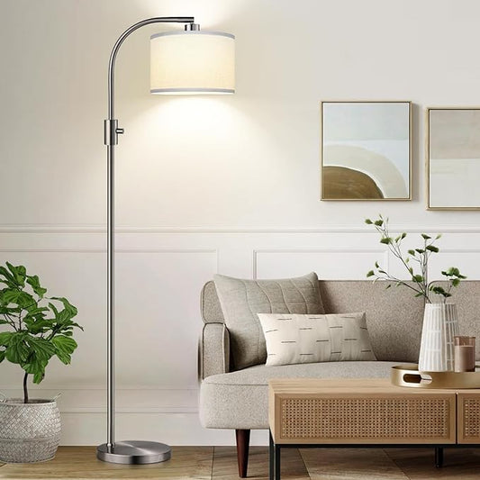 Nintiue Upgraded Modern Arc Dimmable Tall Standing Floor Lamp with Linen Shade, 1200 Lumens LED Bulb Included, for Living & Reading Room, Bedroom, Office & Nursery, Brushed Nickel by Nintiue