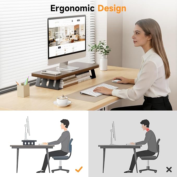 Monitor Stand - 24 Inch Wood Monitor Stand Riser, 220 Pounds Load Capacity Desk Monitor Riser for Laptop/PC/Printer, Desktop Stands Organizer for Home Office - Image 6