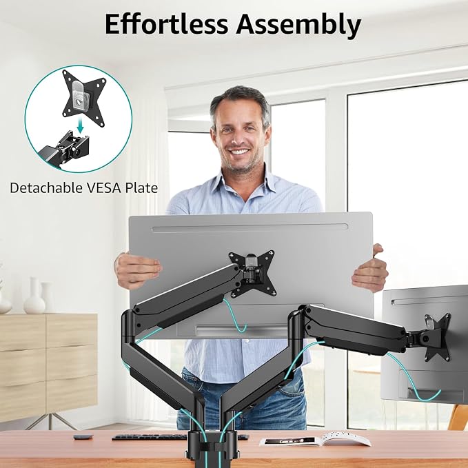 MOUNT PRO Dual Monitor Stand for Max 43 Inch Ultrawide Computer Screen, Premium Aluminum Heavy Duty Monitor Arm Holds 6.6lbs to 33lbs, Gas Spring Full Motion Display Desk Stand, VESA Mount - Image 8