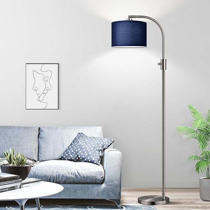 Nintiue Upgraded Modern Arc Dimmable Tall Standing Floor Lamp with Blue Shade, 1200 Lumens LED Bulb Included, for Living & Reading Room, Bedroom, Office & Nursery, Brushed Nickel - Image 6