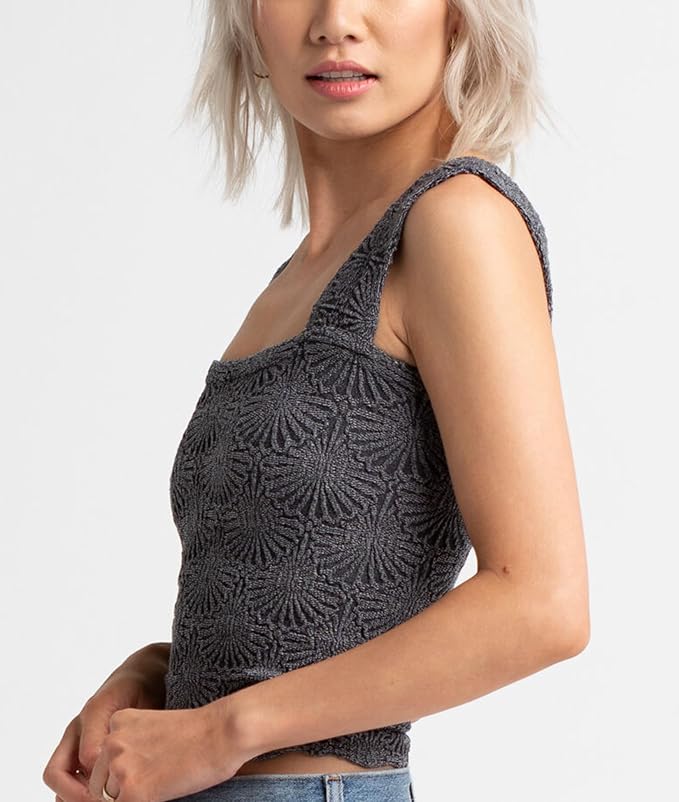 Women's Square Neck Wide Strap Crop Tank Tops Flower Going Out Tops Slim Fit Lettuce Trim Crop Cami Tops - Image 5