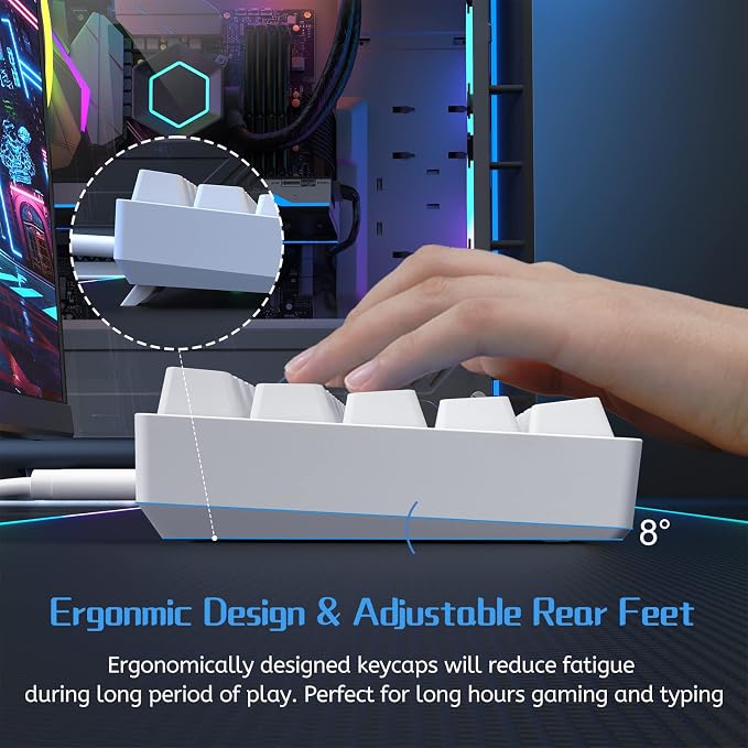 DIERYA 60% Mechanical Keyboard, DK61se Wired Gaming Keyboard with Blue Switches, LED Backlit Ultra-Compact 61 Keys Mini Office Keyboard for Windows Laptop PC Gamer Typist（White） - Image 4