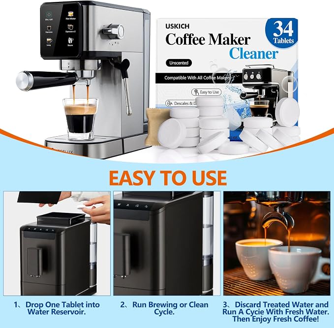 Coffee Machine Cleaner Descaler Tablets 34 Pack, Coffee Maker Cleaner for Keurig, Ninja, Breville, Delonghi, Nespresso, Miele,Espresso Machine Cleaning Tabs,Descaling Solution for Coffee Pot Maker - Image 7