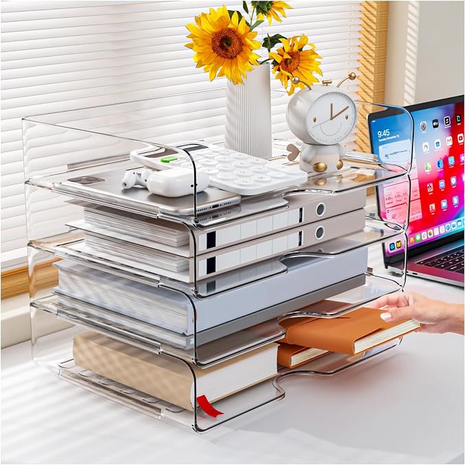 Vivihomety Paper Organizer Letter Tray, 4-Pack Acrylic File Organizer, Clear - Image 2