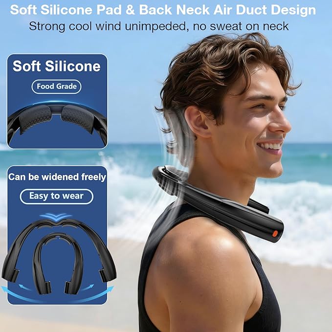 Portable Neck Fan, 6 Speeds Rechargeable Personal Fan with AI Chips, Hands-Free 360° Faster Cooling Wearable Fan, Ultra Quiet for Home, Office, Travel, Indoor, Outdoor - Black - Image 5