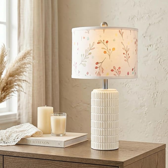 PoKat 23'' Table Lamp with Flower Lampshade for Night Stands, Birthday Gifts for Women Mom, House Warming Gifts New Home Decor, Ceramic Lamp for Living Room, Modern Bedroom Lamp for Nursery - Image 6