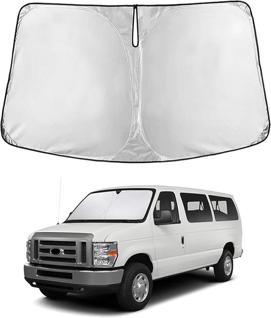 EcoNour Windshield Sunshade Compatible for Ford Econoline E-Series 1992-2024 2025 2026, Van & Motorhome E-150 250 350 450 Sun Visor for Front Window Sun Shade Cover, UV Heat Blocker, Car Accessories by EcoNour