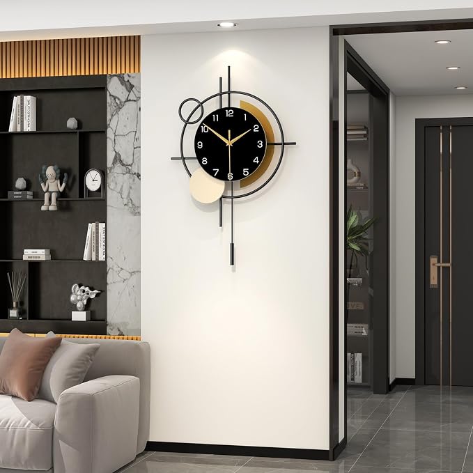 Large Wall Clock for Living Room Decor Modern Wall Clock with Pendulum Silent Quartz Battery Operated Metal Decorative Clock for Dining Room,Kitchen,Home,Bathroom,Bedroom,17.7x27.3 in - Image 3