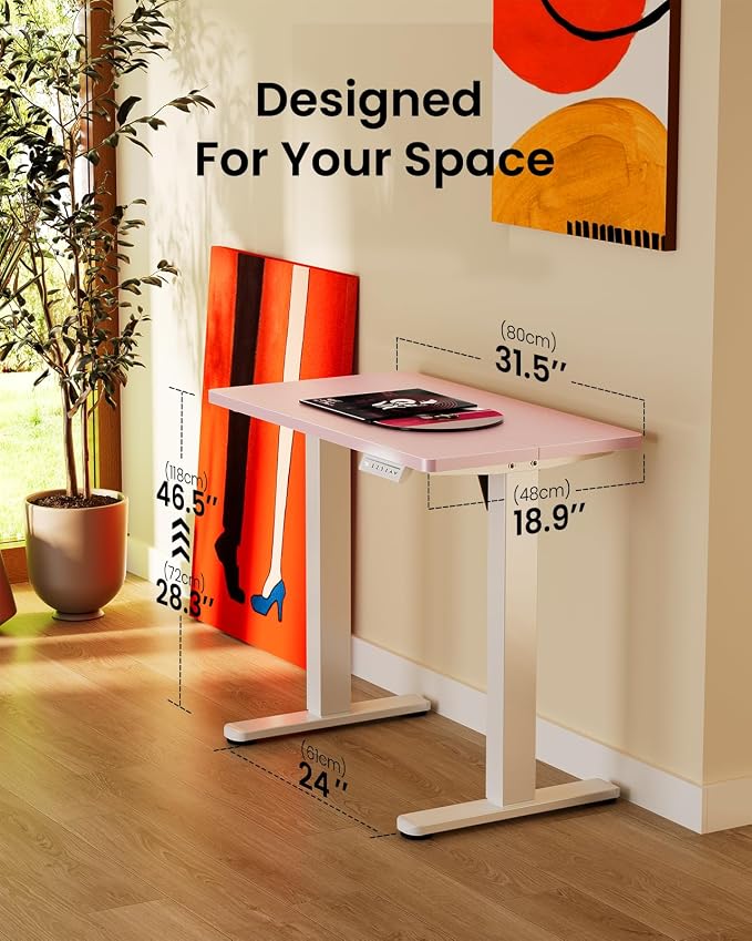 ErGear Height Adjustable Electric Standing Desk, 32 x 19 Inches Sit Stand up Desk, Memory Computer Home Office Desk, Pink - Image 3