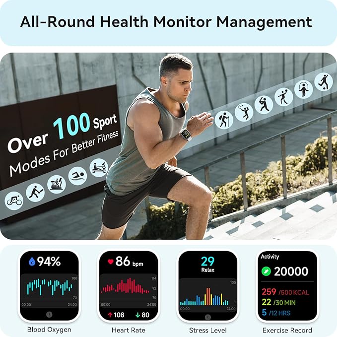 Smart Watch for Women Men, Smartwatch for iPhone & Android Bluetooth (Answer/Call) Built-in Alexa, 1.91" HD Fitness Tracker with 105+ Sport Modes, IP68 Waterproof, Sleep/Heart Rate/SpO2/Stress Monitor - Image 3