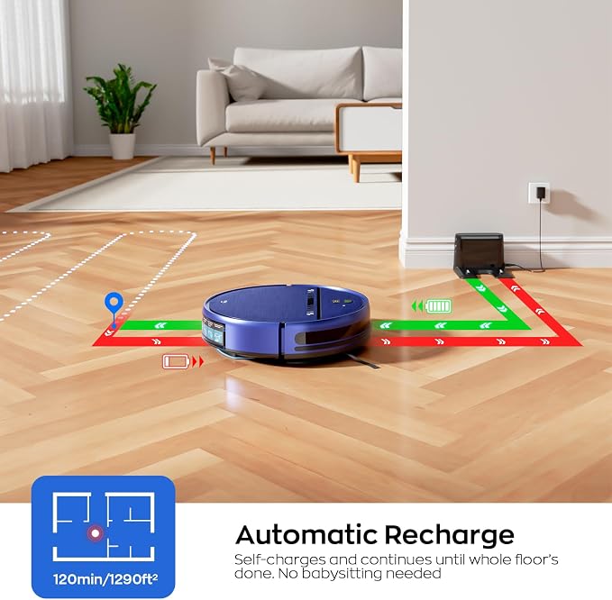 MANVN Robot Vacuum and Mop Combo for Pet Hair, Robotic Vacuum for Hard Floors and Carpets, 2.87'' Ultra-Slim, with 3D Obstacle Avoidance, Wi-Fi/App/Voice Controlled, Self-Charging - Image 7
