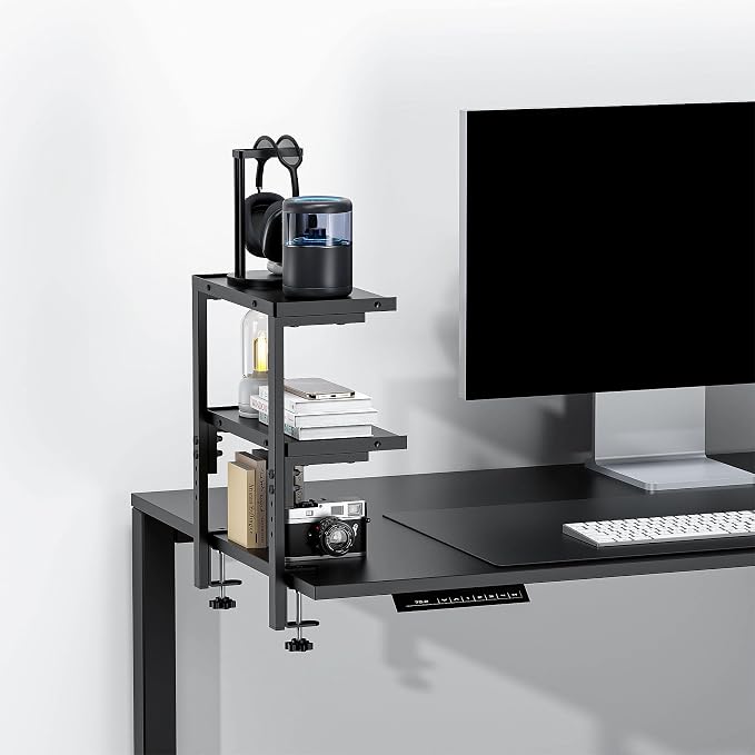 Spacrea 2 Tier Clamp on Desk Shelf | Office Desk Shelves Organizer, Wood Desktop Supplies Storage Rack, Desk Organizers and Accessories (Black) - Image 6