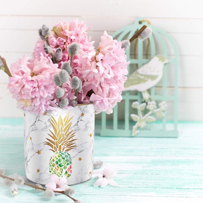 Large Capacity Colored Pencil Holder for Desk, Pineapple Pen Cup Holder, Pretty Office Accessories for Girls Women, Ceramic Organizers, Makeup Brush Holder for Home, Green Pineapple - Image 3