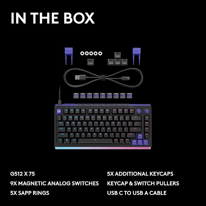Logitech G512 X 75 TMR + Tactile Switch Mechanical Gaming Keyboard - Black | Hot-Swappable 9x TMR Rapid Trigger + Tactile Mechanical Switches, Gasket, PBT Keycaps, <8K, LIGHTSYNC RGB, for PC & Mac - Image 11