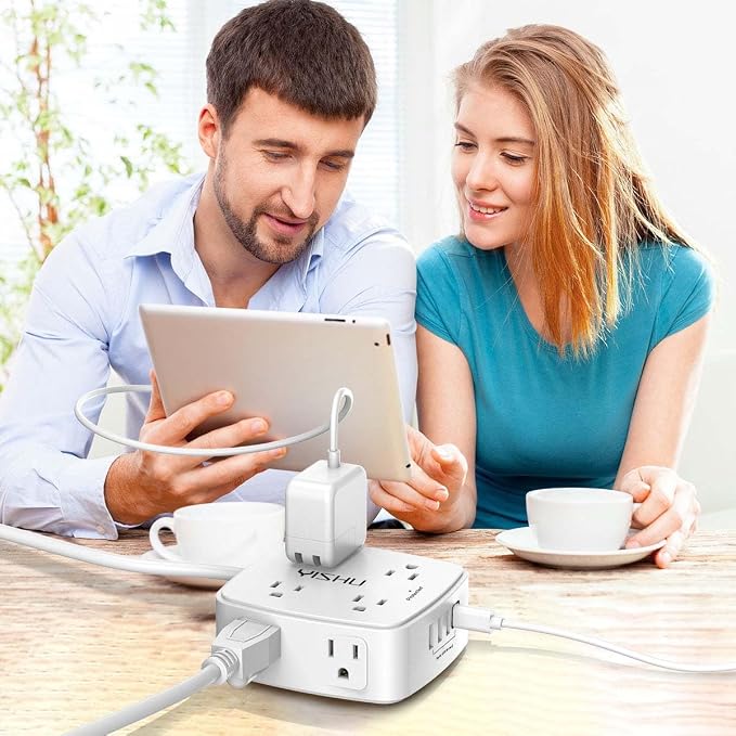 20 Ft Surge Protector Power Strip - 8 Widely Outlets with 4 USB Ports, 3 Side Outlet Extender with 20 Feet Extension Cord, Flat Plug, Wall Mount, Desk USB Charging Station, ETL, White - Image 4