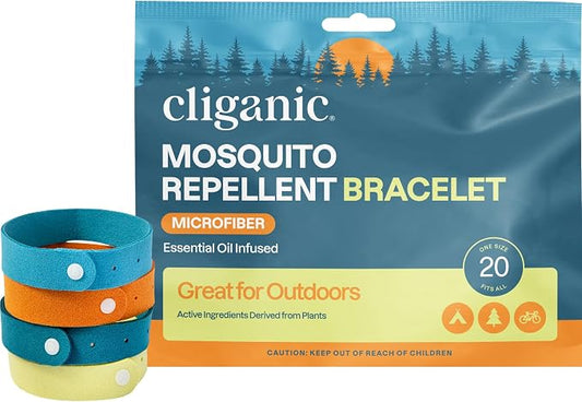 Cliganic Mosquito Repellent Microfiber Bracelets (20 Pack) - for Adults and Kids, DEET Free Wristbands by Cliganic
