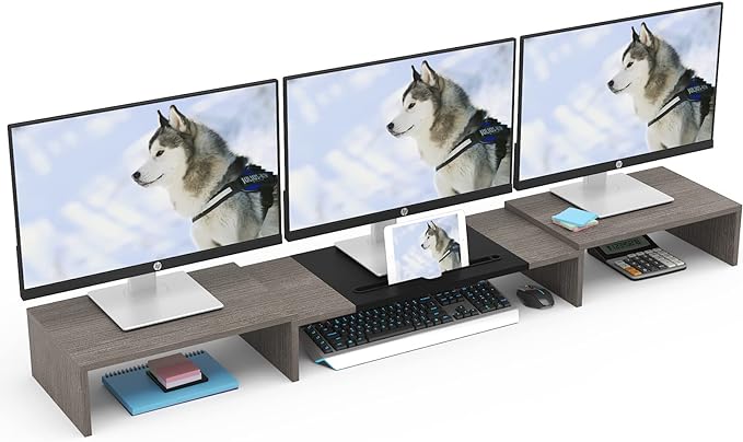 WESTREE Triple Dual Monitor Stand Riser, 56" Extra Long Monitor Stand for 1~2~3 Monitors, Monitor Stand with Length and Angle Adjustable, 3 Shelf Desktop Organizer Riser for Monitor Computer Laptop - Image 7