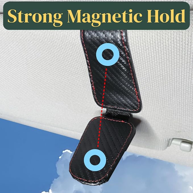 CHOSMOYI Magnetic Leather Sunglass Holder for Car, Sunglasses Clip for Car Visor, Auto Interior Accessories Universal for Different Size Eyeglasses (Carbon Fiber) - Image 2