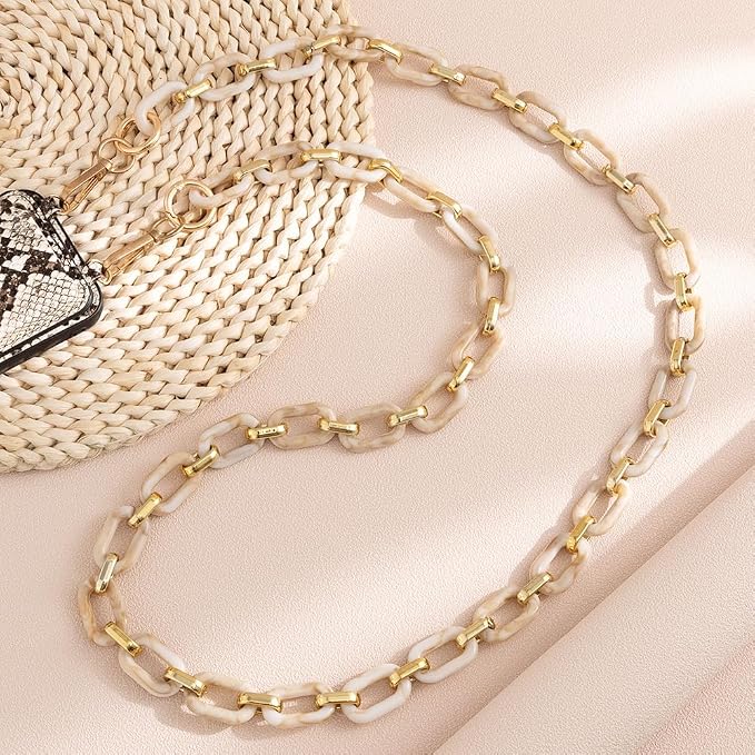Phone Crossbody Chain Cell Phone Lanyard,Acrylic Shouder Strap Universal Cellphone Chain Strap with Tether Patches Compatible with Most Phones Bag Purse Beige - Image 2