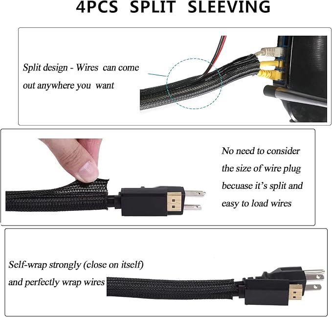 N NOROCME 192 PCS Cable Management Kit 4 Wire Organizer Sleeve | 11 Cable Holder,35Cord Clips 10+2 Roll Cable Organizer Straps,100 Fastening Cable Ties,for Computer TV Under Desk - Image 5
