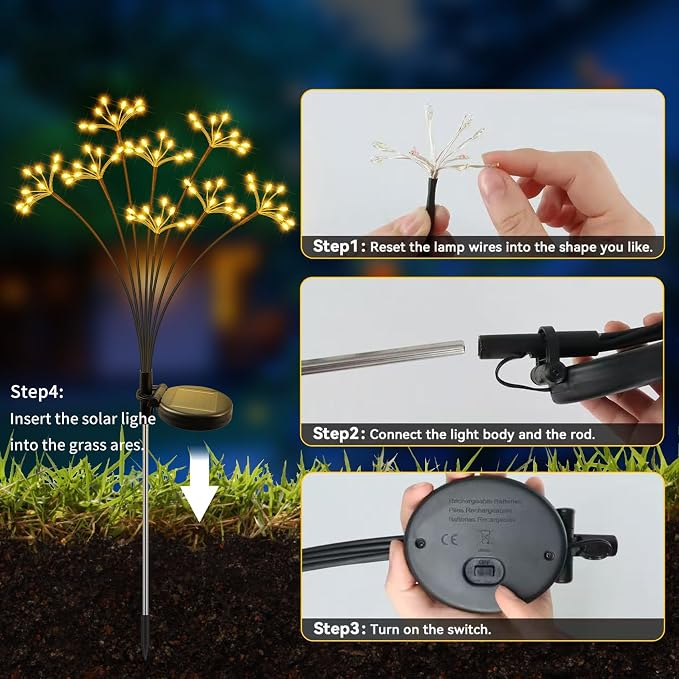 JJGoo Solar Garden Lights, New Upgraded 6 Pack Solar Swaying Starburst Light, Waterproof Fireworks Outdoor Lights, Yard Patio Pathway Decoration, Warm White - Image 7