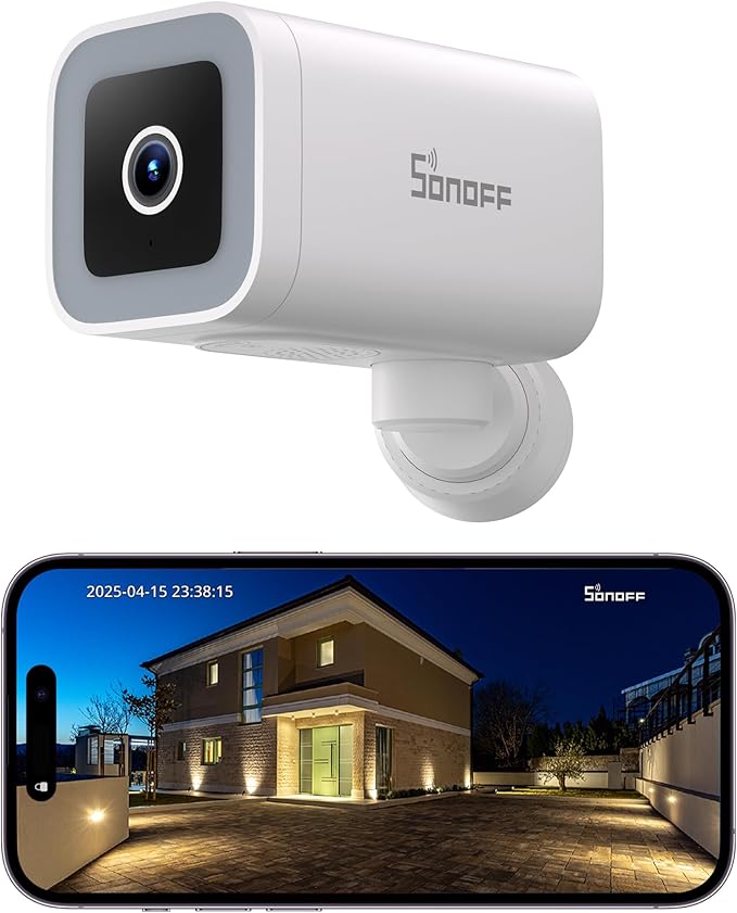 SONOFF CAM-B1P Outdoor Security Camera, 2K HD & Color Night Vision, 180 Panoramic View, AI Human Detection & Tracking, IP65 Weatherproof, Two-Way Audio, Works with Smart Home Platforms - Image 2