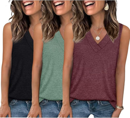 EyMuse 3 Pack Women's V Neck Tank Tops Summer Casual Sleeveless Basic Tee Shirts 2026 Fashion Beach Vacation Clothes by EyMuseWomensTops
