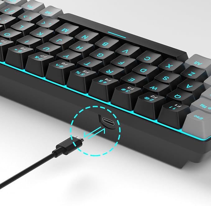 MageGee Portable 60% Mechanical Gaming Keyboard, MK-Box LED Backlit Compact 68 Keys Mini Wired Office Keyboard with Red Switch for Windows Laptop PC Mac - Black/Grey - Image 9